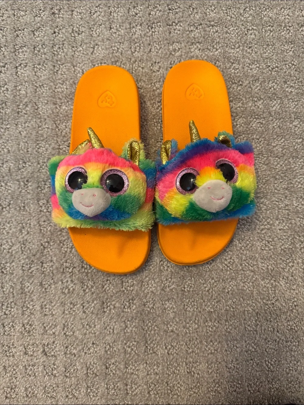 Ty Rainbow Unicorn Plush Slide Sandals - Orange Footbed